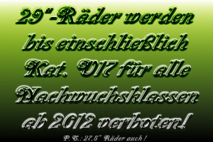 Verbot von Laufrädern >26 Zoll  für alle AYC-Klassen!
